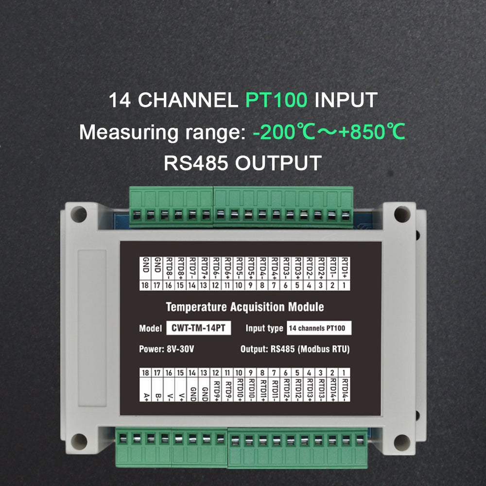 16 channels PT100/PT1000  Rs485 Modbus Output Temperature Acquisition Module