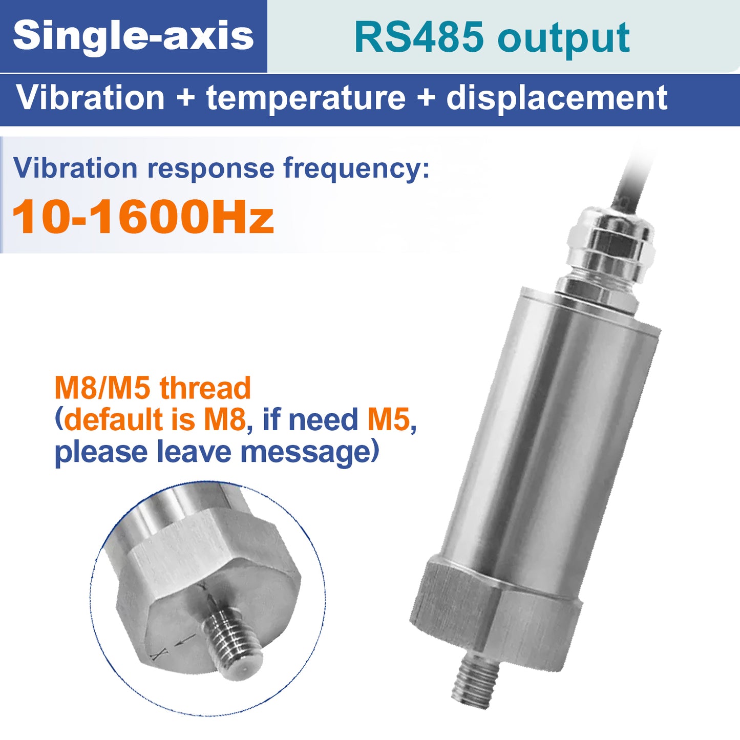 Single Three axis vibration monitoring Fan motor vibrating string instrument RS485 Industrial temperature vibration sensor