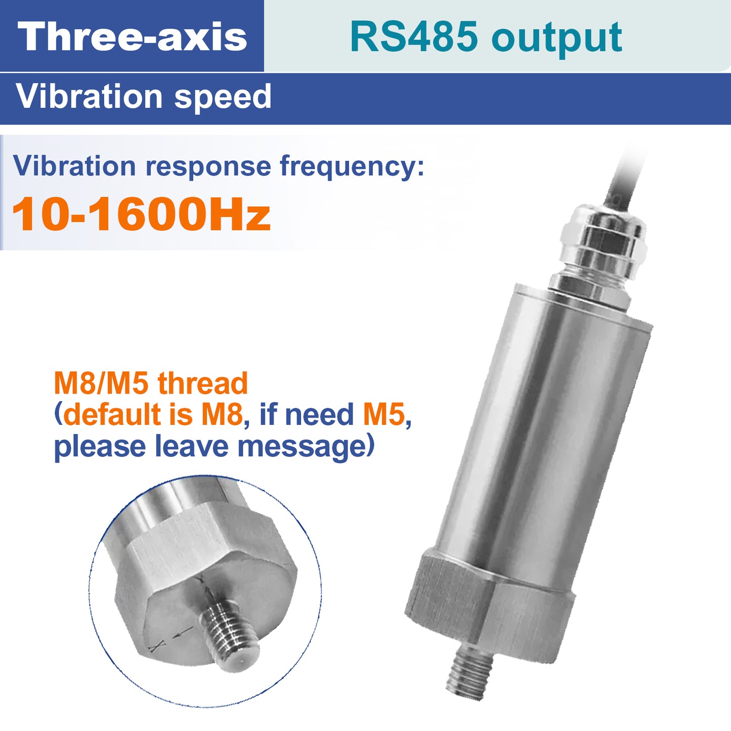 Single Three axis vibration monitoring Fan motor vibrating string instrument RS485 Industrial temperature vibration sensor