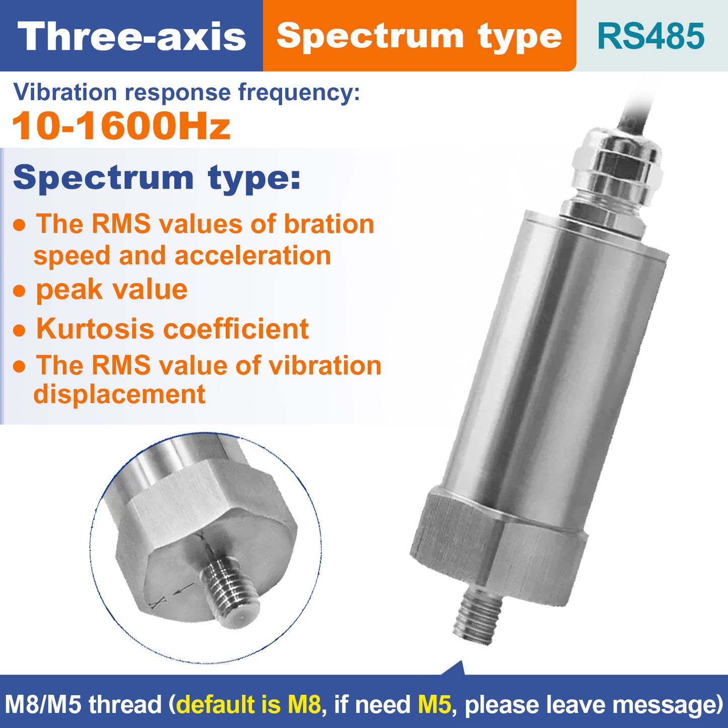 Single Three axis vibration monitoring Fan motor vibrating string instrument RS485 Industrial temperature vibration sensor