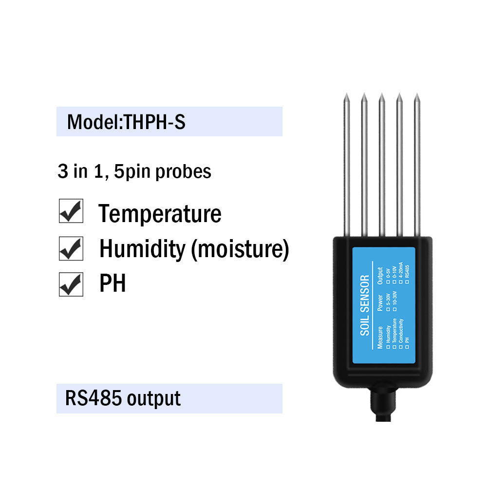 RS485 4-20mA Soil Temperature Humidity Moisture Conductivity EC PH Sensor