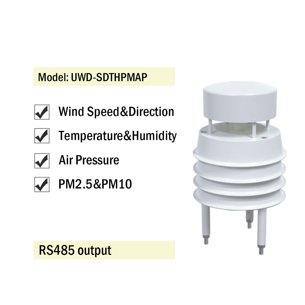 RS485 Ultrasonic Wind Speed and Direction Sensor Temperature Humidity Noise PM2.5 Pressure Light Rainfall Small Weather Station