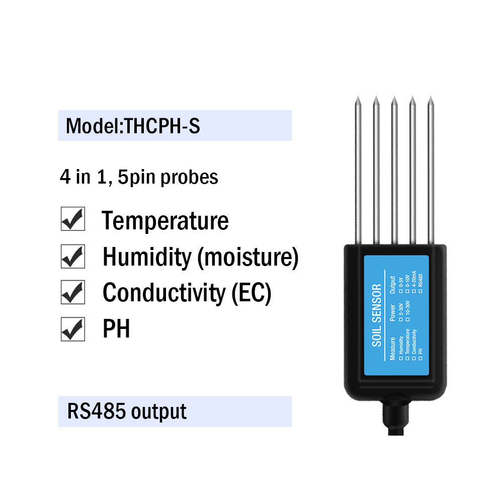 RS485 4-20mA Soil Temperature Humidity Moisture Conductivity EC PH Sensor