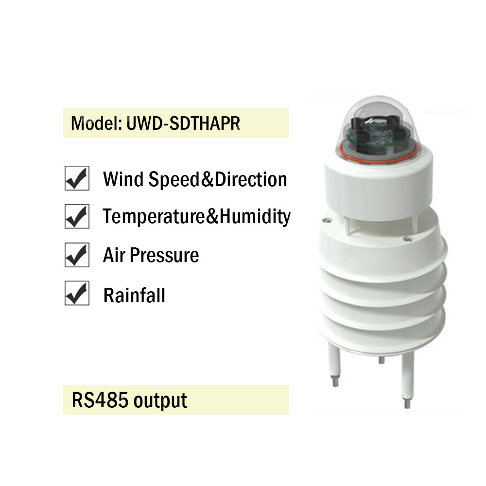 RS485 Ultrasonic Wind Speed and Direction Sensor Temperature Humidity Noise PM2.5 Pressure Light Rainfall Small Weather Station