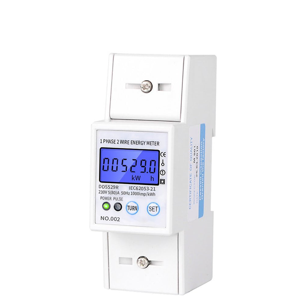 Intelligent RS485 Electric Power Meter Single Phase 2 Wire Energy Meter DIN Rail Mounting LCD Backlight Display AC 230V 5-80A