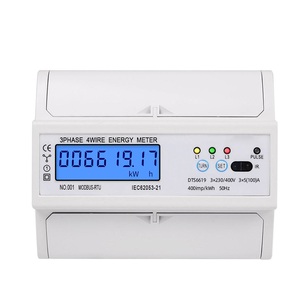 3 Phase 4 Wire RS485 Modbus 380V DIN Rail Energy Meter Digital Backlight Power Factor Monitors With Voltage Current Display