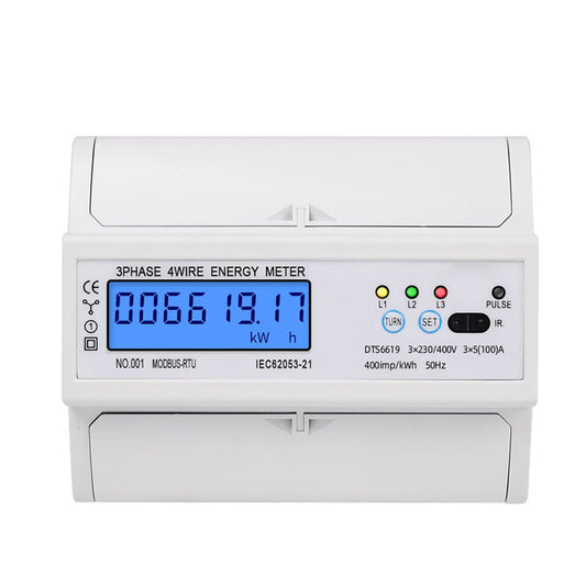 3 Phase 4 Wire RS485 Modbus 380V DIN Rail Energy Meter Digital Backlight Power Factor Monitors With Voltage Current Display