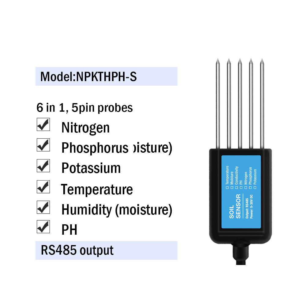 RS485 4-20mA Soil Temperature Humidity Moisture Conductivity EC PH Sensor