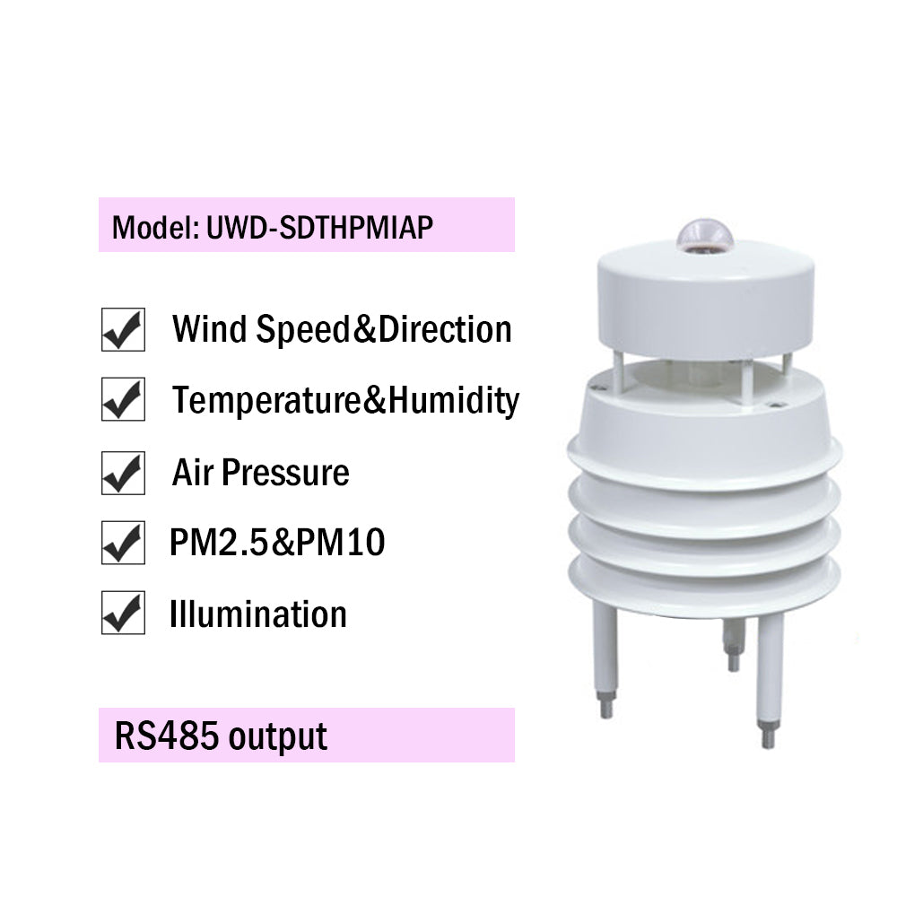 RS485 Ultrasonic Wind Speed and Direction Sensor Temperature Humidity Noise PM2.5 Pressure Light Rainfall Small Weather Station