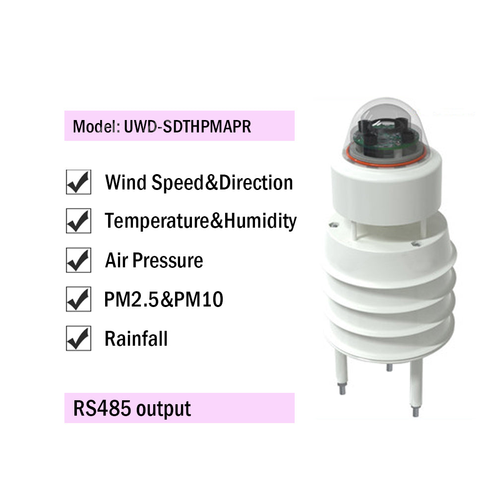 RS485 Ultrasonic Wind Speed and Direction Sensor Temperature Humidity Noise PM2.5 Pressure Light Rainfall Small Weather Station