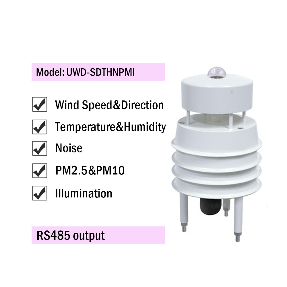 RS485 Ultrasonic Wind Speed and Direction Sensor Temperature Humidity Noise PM2.5 Pressure Light Rainfall Small Weather Station