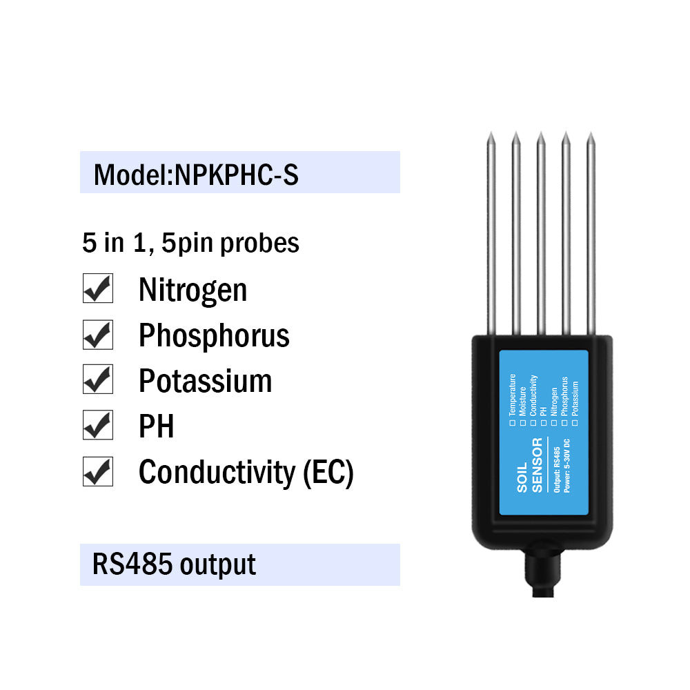 RS485 4-20mA Soil Temperature Humidity Moisture Conductivity EC PH Sensor