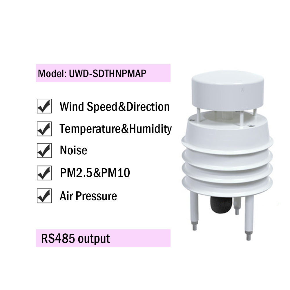 RS485 Ultrasonic Wind Speed and Direction Sensor Temperature Humidity Noise PM2.5 Pressure Light Rainfall Small Weather Station