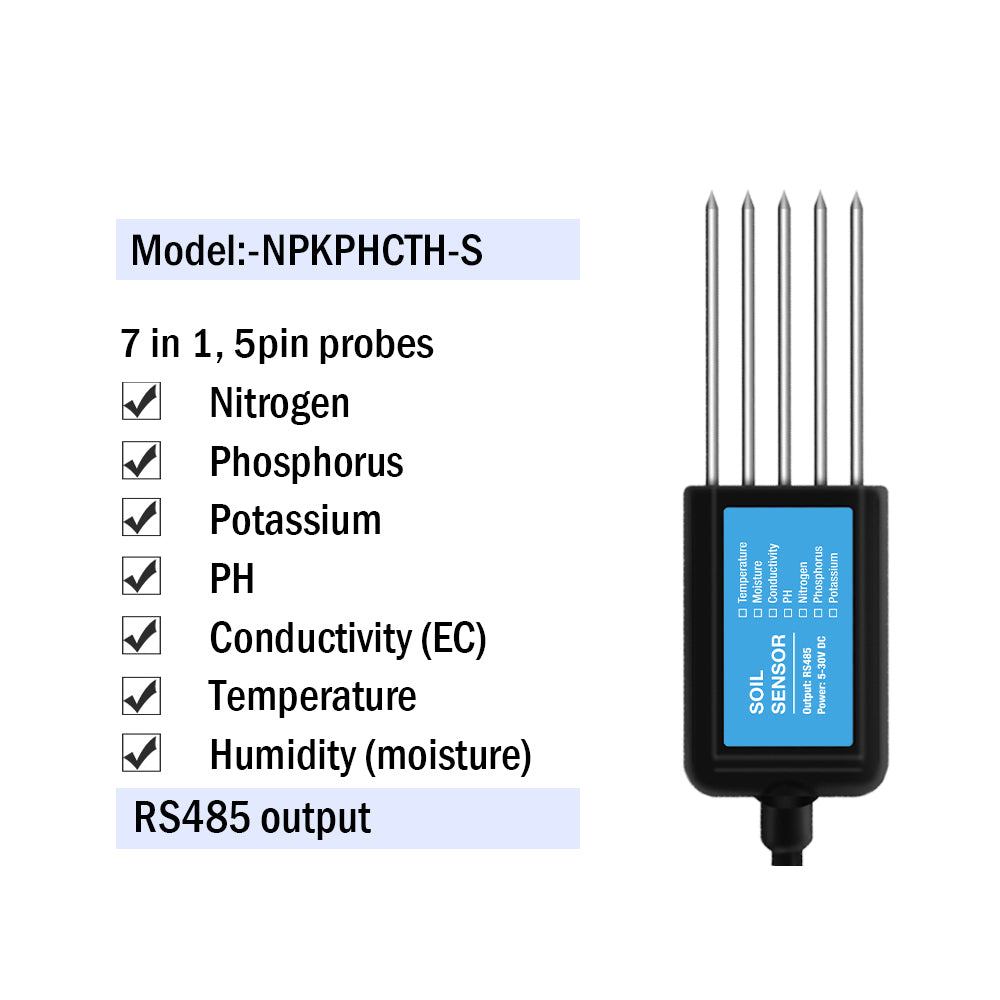 RS485 4-20mA Soil Temperature Humidity Moisture Conductivity EC PH Sensor