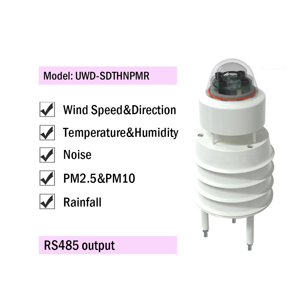 RS485 Ultrasonic Wind Speed and Direction Sensor Temperature Humidity Noise PM2.5 Pressure Light Rainfall Small Weather Station