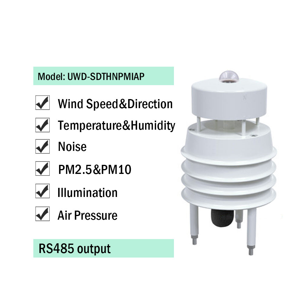 RS485 Ultrasonic Wind Speed and Direction Sensor Temperature Humidity Noise PM2.5 Pressure Light Rainfall Small Weather Station