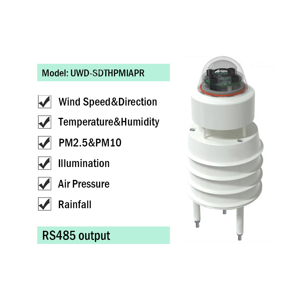 RS485 Ultrasonic Wind Speed and Direction Sensor Temperature Humidity Noise PM2.5 Pressure Light Rainfall Small Weather Station