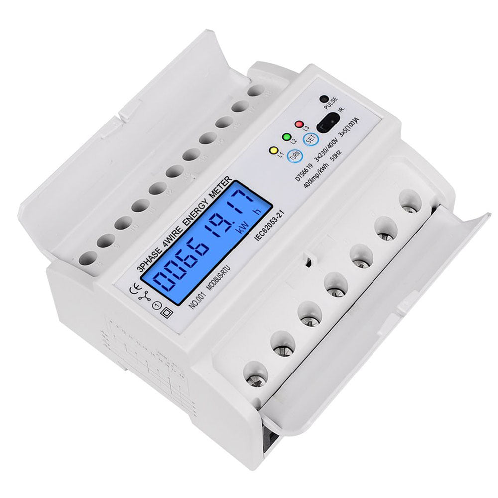 3 Phase 4 Wire RS485 Modbus 380V DIN Rail Energy Meter Digital Backlight Power Factor Monitors With Voltage Current Display