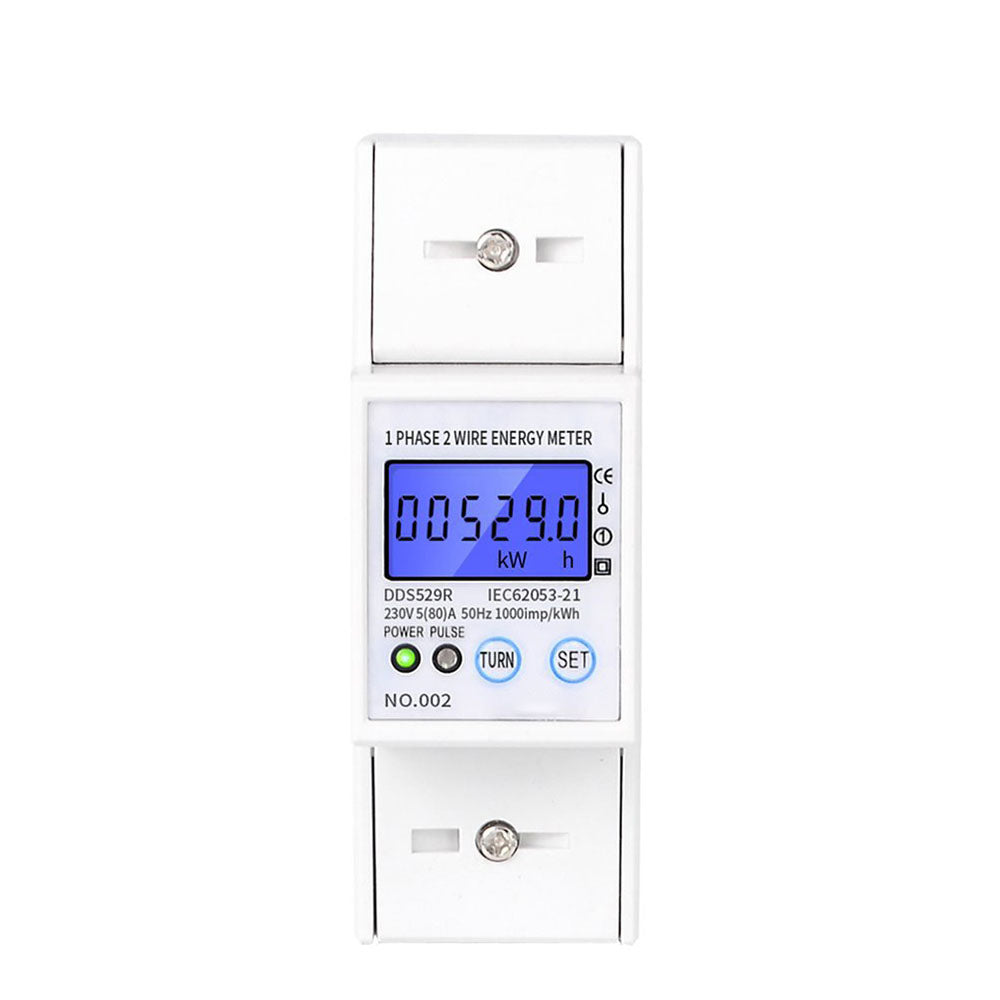 Intelligent RS485 Electric Power Meter Single Phase 2 Wire Energy Meter DIN Rail Mounting LCD Backlight Display AC 230V 5-80A