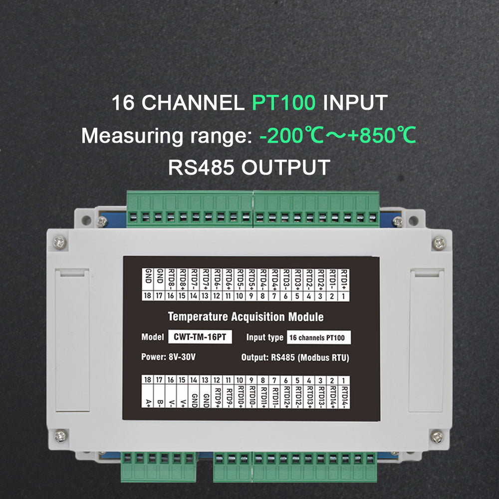 16 channels PT100/PT1000  Rs485 Modbus Output Temperature Acquisition Module