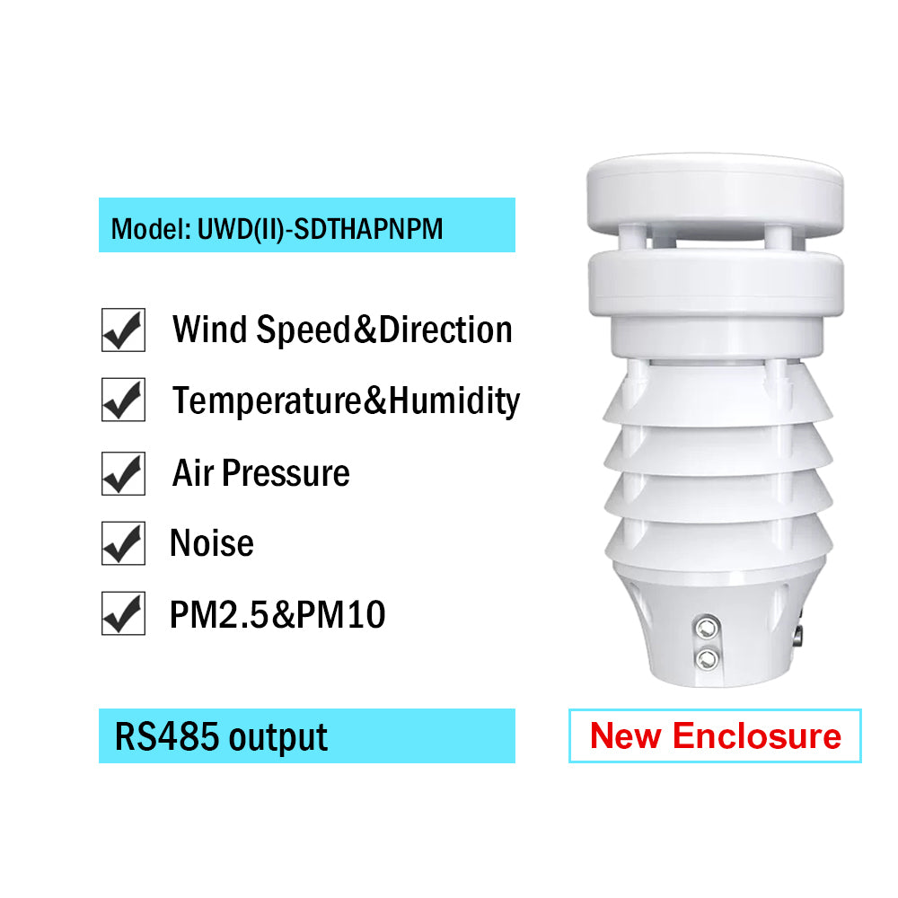 RS485 Ultrasonic Wind Speed and Direction Sensor Temperature Humidity Noise PM2.5 Pressure Light Rainfall Small Weather Station