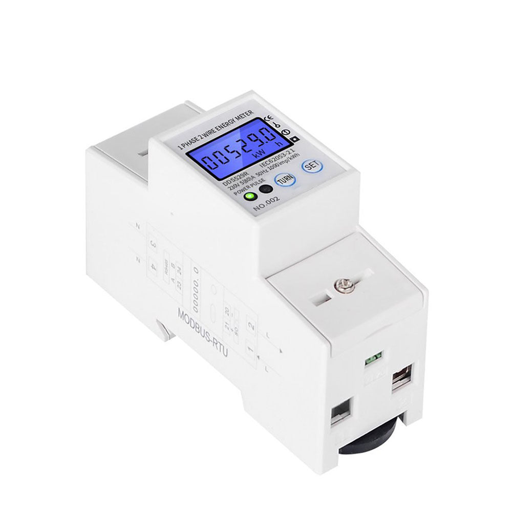 Intelligent RS485 Electric Power Meter Single Phase 2 Wire Energy Meter DIN Rail Mounting LCD Backlight Display AC 230V 5-80A