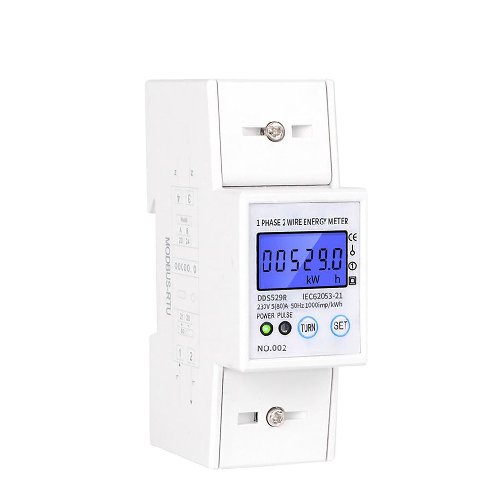 Intelligent RS485 Electric Power Meter Single Phase 2 Wire Energy Meter DIN Rail Mounting LCD Backlight Display AC 230V 5-80A