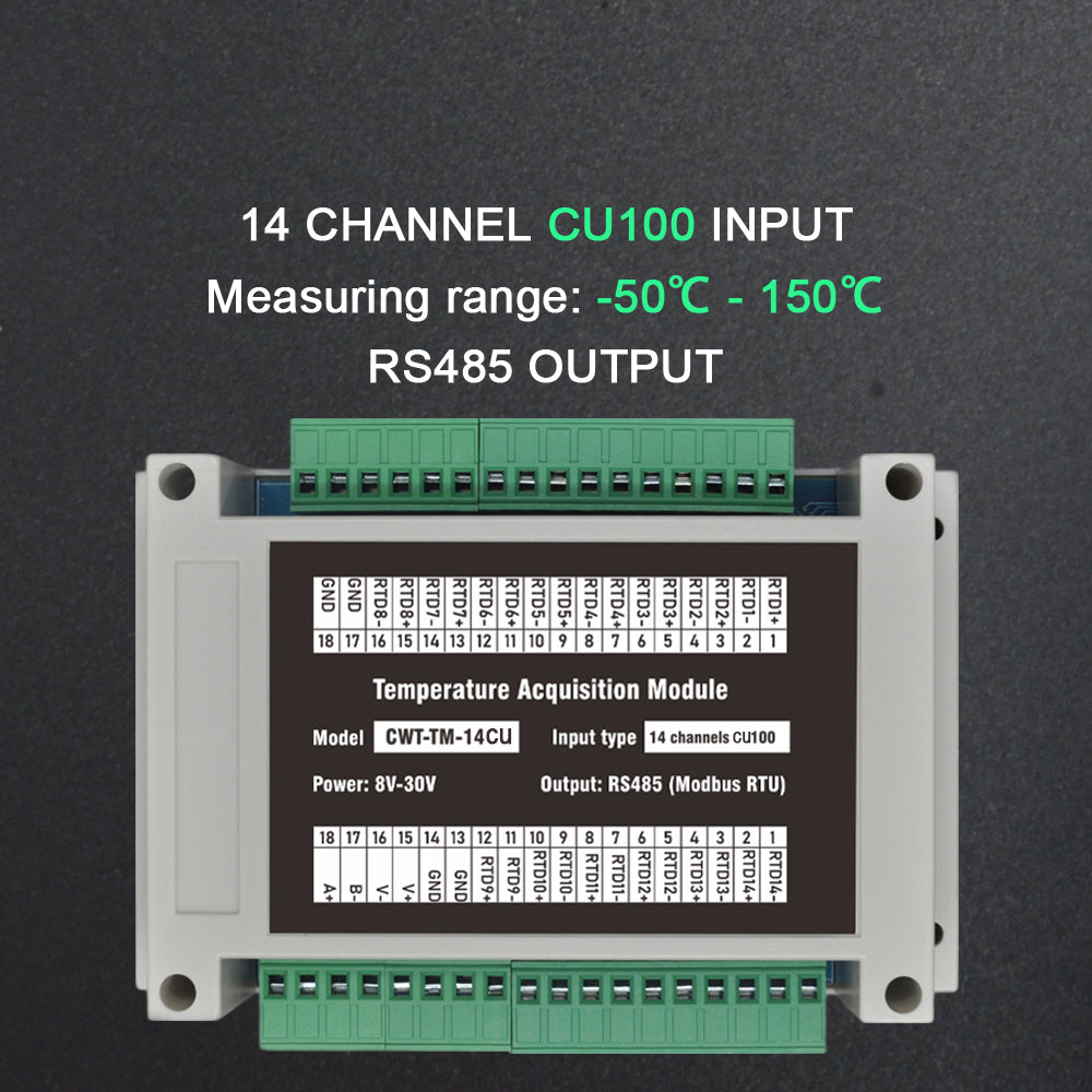 16 channels PT100/PT1000  Rs485 Modbus Output Temperature Acquisition Module