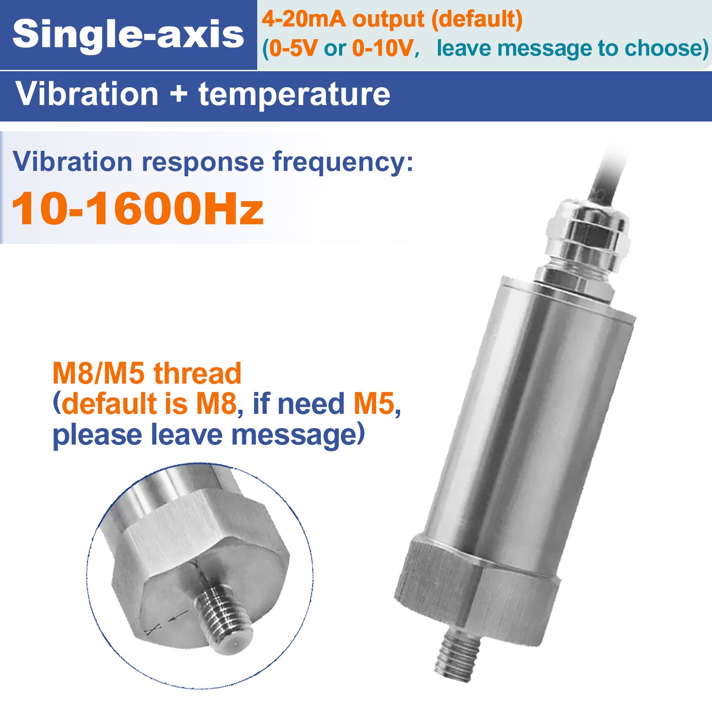 Single Three axis vibration monitoring Fan motor vibrating string instrument RS485 Industrial temperature vibration sensor