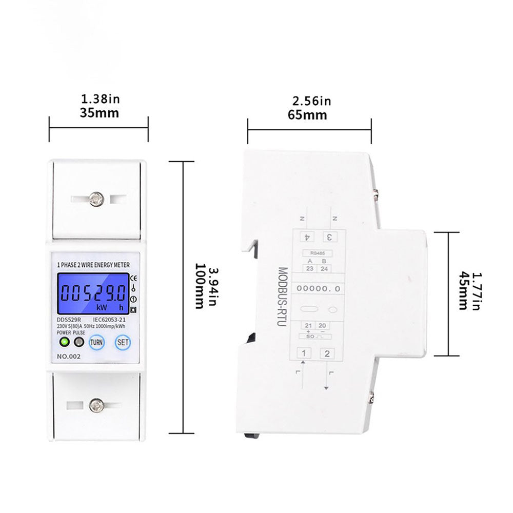 Intelligent RS485 Electric Power Meter Single Phase 2 Wire Energy Meter DIN Rail Mounting LCD Backlight Display AC 230V 5-80A