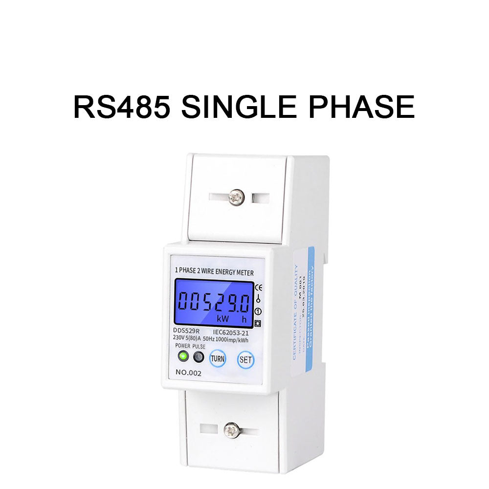 Intelligent RS485 Electric Power Meter Single Phase 2 Wire Energy Meter DIN Rail Mounting LCD Backlight Display AC 230V 5-80A