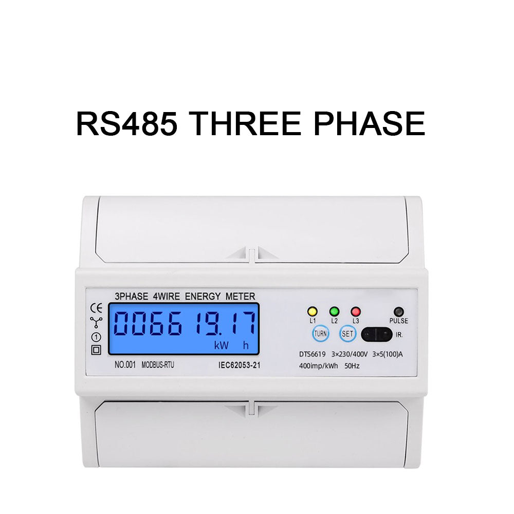 3 Phase 4 Wire RS485 Modbus 380V DIN Rail Energy Meter Digital Backlight Power Factor Monitors With Voltage Current Display