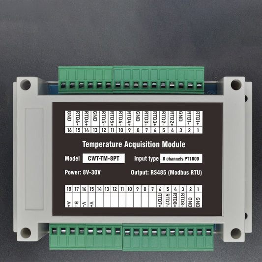 8 channels PT100/PT1000  Rs485 Modbus Output Temperature Acquisition Module