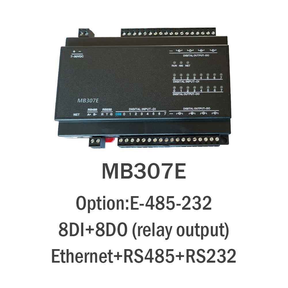 MB307E 8DI+8DO RS485 RS232 Ethernet Modbus Rtu with DIN Rail Mounting