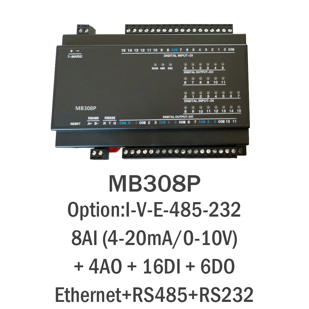 MB308P 8AI+4AO+16DI+6DO RS485 RS232 Ethernet Modbus Rtu Tcp Controller