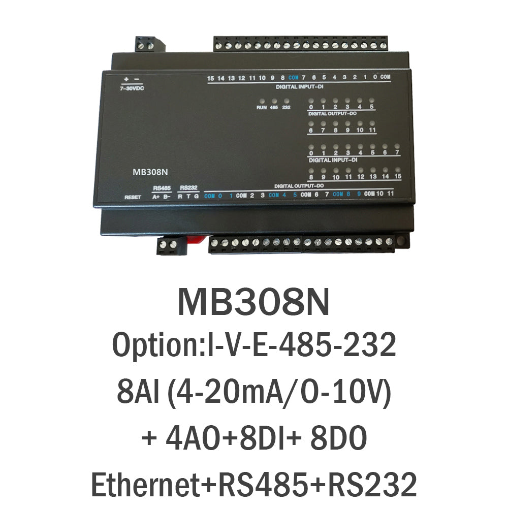 MB308N 8AI+4AO+8DI+8DO RS485 RS232 Ethernet Modbus Tcp Io Module