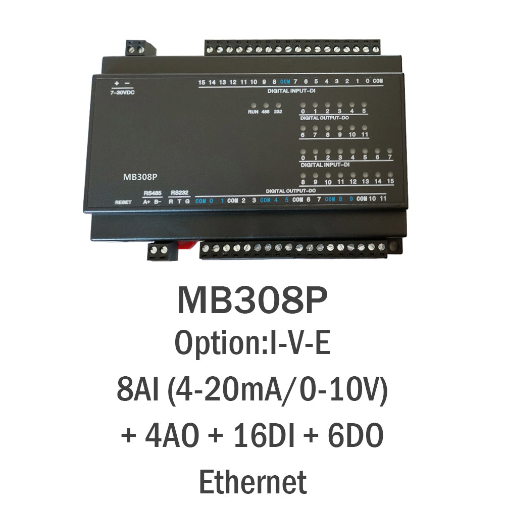 MB308P 8AI+4AO+16DI+6DO RS485 RS232 Ethernet Modbus Rtu Tcp Controller