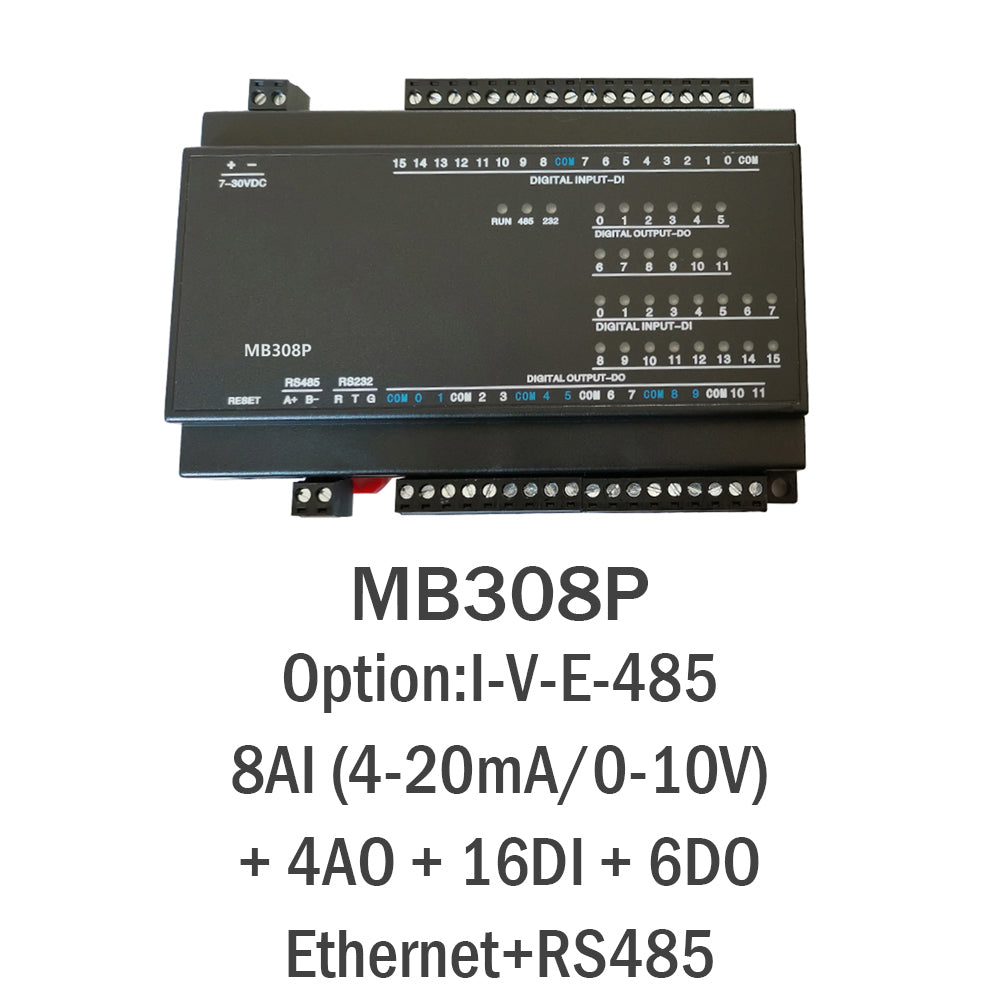 MB308P 8AI+4AO+16DI+6DO RS485 RS232 Ethernet Modbus Rtu Tcp Controller