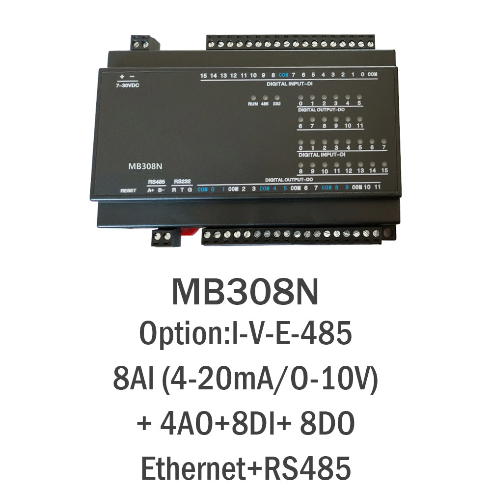 MB308N 8AI+4AO+8DI+8DO RS485 RS232 Ethernet Modbus Tcp Io Module