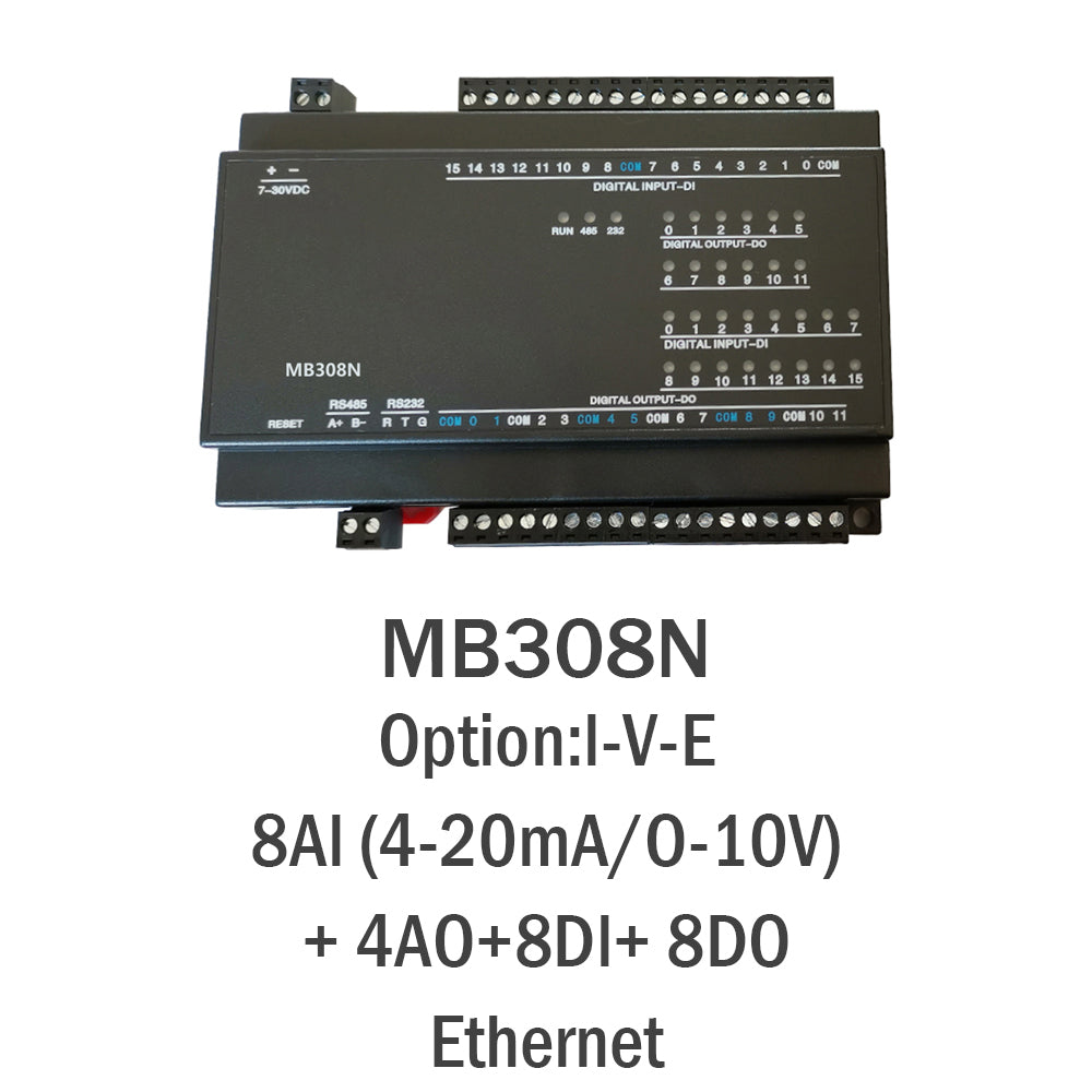 MB308N 8AI+4AO+8DI+8DO RS485 RS232 Ethernet Modbus Tcp Io Module